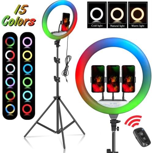 14 Inch35cm RGB LED Ring Light Selfie Photographic Lighting Colorful Ring Lamp Dimmable with Control Stand for Youtube Vlog Live