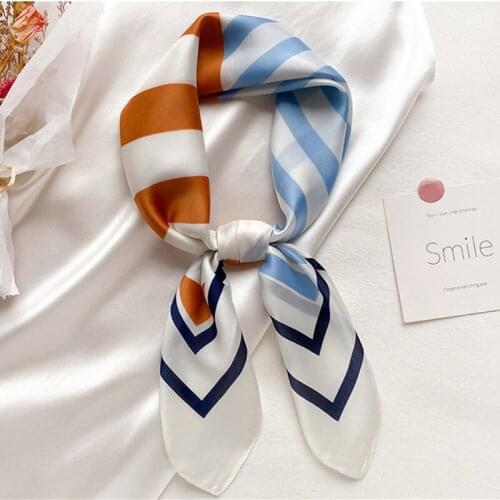 Fashion Women Square Silk Stain Scarf Wraps Spain Luxury Brand Colorful Wave Striped Silk Scarves Muslim Headband 70*70cm