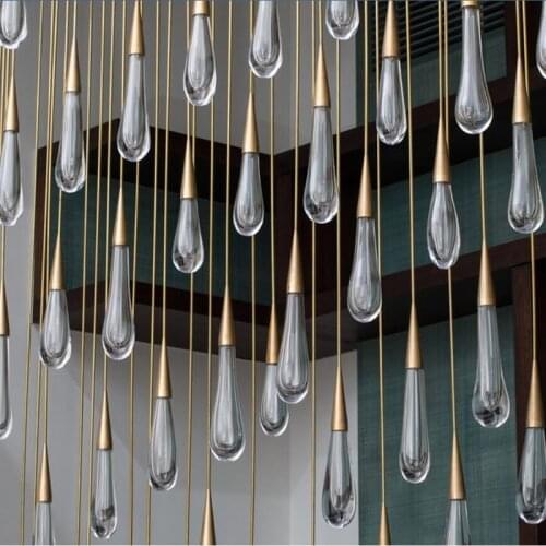 Modern Crystal Chandeliers Lighting Fixtures Water Drop Glass Ceiling Lamp Led Gold Brass Hanging Clear teardrops Lights