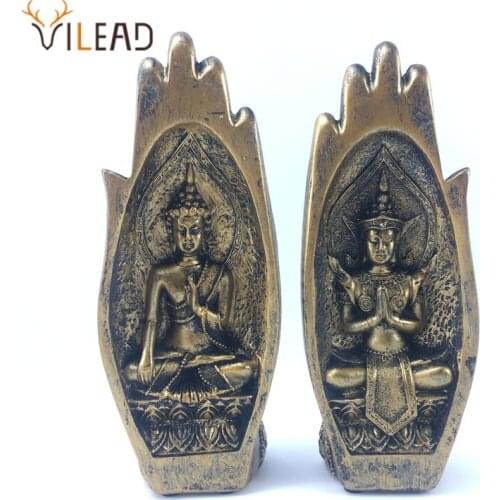 VILEAD 2pc/Set 21cm Resin Buddha Hand Figurines Creative Southeast Asia Statue Retro Art Decor Ornament Home Decoration Gift