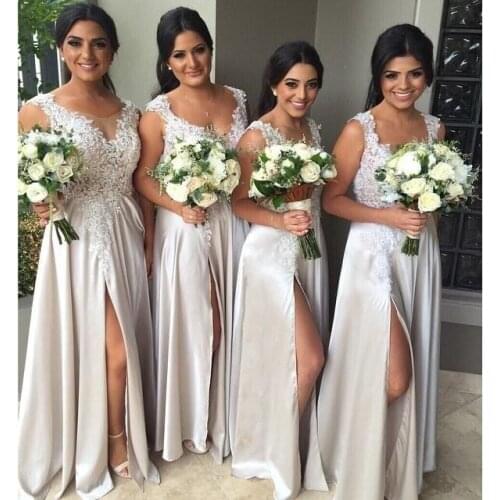 Vestido madrinha Sexy Slit Iovry Bridesmaid Dresses Lace Appliques Maid of Honor Chiffon Prom Dresses Wedding Guest Dress