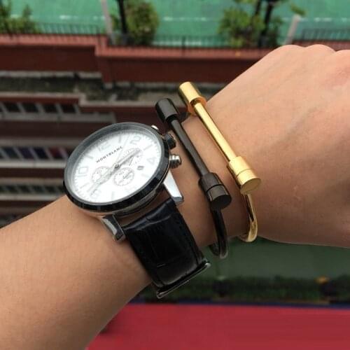 Luxury Brand Vintage Punk Jewelry Men Stainless Steel Women Gold Bangle D Shape Upper Arm Bracelet Love Screw Bangle Horseshoes