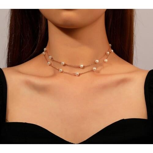 2021 Collar For Girl New Beads Womens Neck Chain Pearl Choker Necklace Gold Color Goth Chocker Jewelry On The Neck Pendant