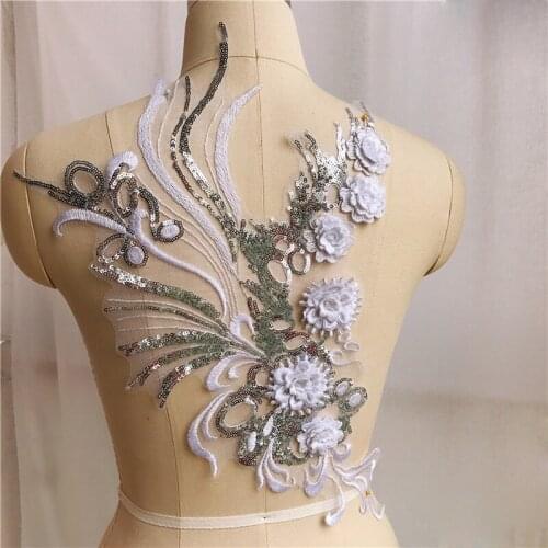 Embroidered White Blue Purple Flower Lace Fabric Neckline Collar Appliques Sew Patch For Wedding Decoration Dress DIY