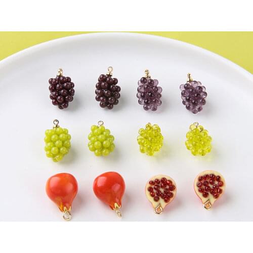 Fun Mini Small Grape Pomegranate Resin Pendant DIY Handmade Ornament Necklace Bracelet Earrings Accessories Material 2pcs