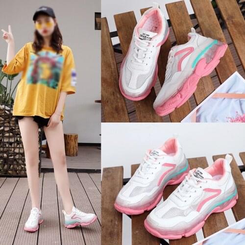Platform Sneakers for Women, Korean Style Fashion Running Sports Shoes with Breathable Mesh (Jelly Sole)