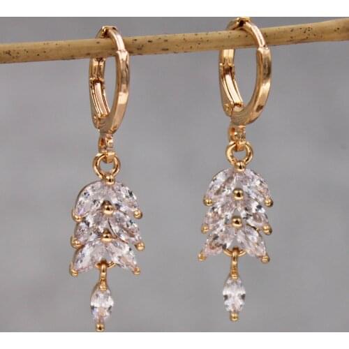 Luxury Bohemian Dangle Earrings for Women 's earrings white zircon stone waterdrop leaf Jewelry for Party Wedding accessories