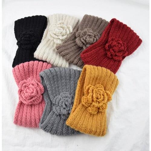 1Pc Women Rose Flower Knitted Headbands Women Winter Crochet Head Wrap wide Woolen Hairband Turban Fashion Hair Accessories