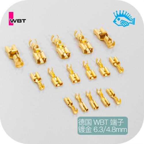 1pcs Original German WBT 0655 0656 0657 gold-plated crimping wire connection terminal plug spring 6.3/4.8/2.8mm