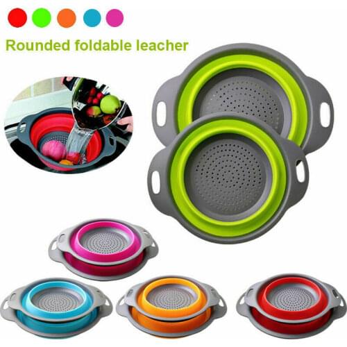 1Pc Practical Kitchen Folding Collapsible Silicone Vegetable Washing Colander Strainer Fruit Filter Basket