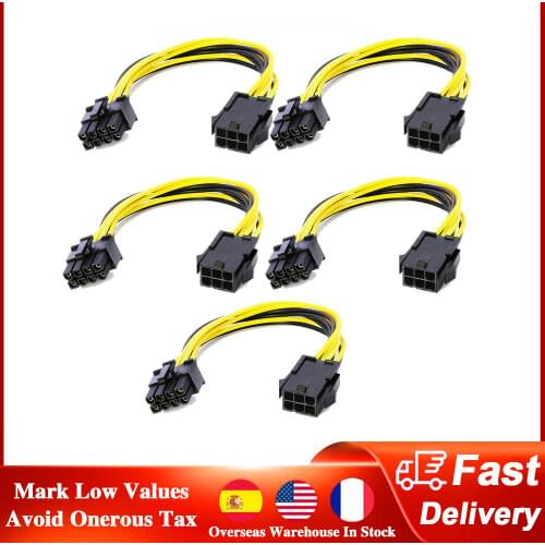 5pcs 6 Pin Feamle to 8 Male Pin PCIE Power Cable CPU Graphics Card PCI Express Power Supply Converter Cable