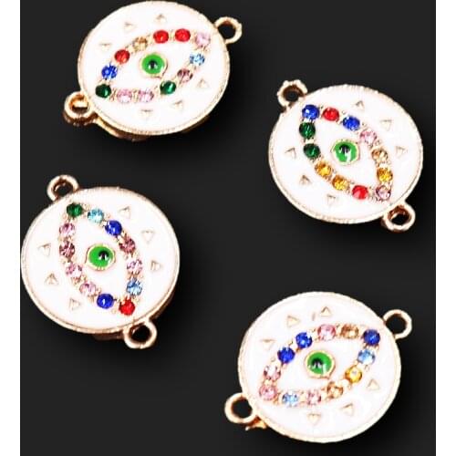 8pcs New White Enamel Color Rhinestone Glamour Eye Connector DIY Charm Bracelet Anklet Jewelry Crafts Making 20*15mm P765