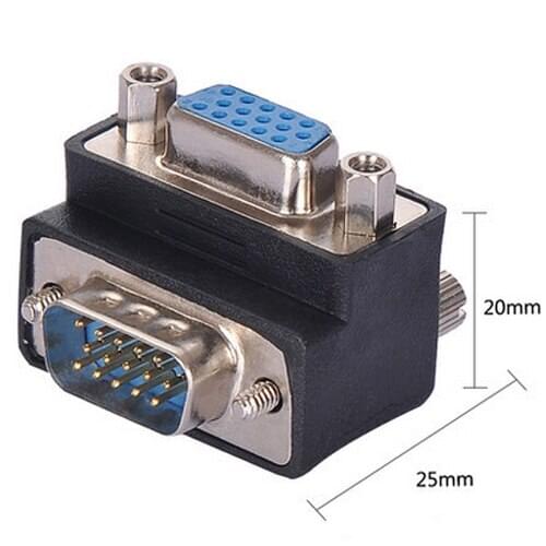 90 Degree Right Angle 15 Pin VGA SVGA Male to Female Converter Angle Adapter NEW