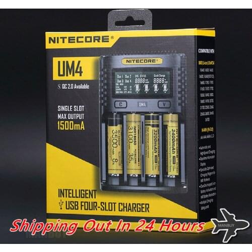 FREE SHIPPING NITECORE UM4 Intelligent USB LCD Battery Charger Li-ion IMR LiFePO4 18650 14500 26650 Automatic Universal Chargers