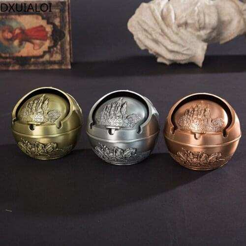 DXUIALOI European retro alloy electroplating round large ashtray creative Internet cafe desktop decoration home decoration