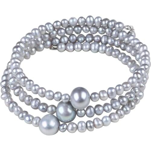 Potato shape freshwater pearl bracelet 3 rows stretch bangle