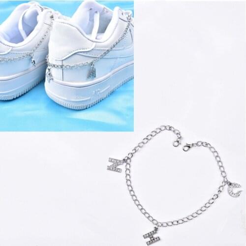 DIY Hip Hop Custom Rhinestone Shoe Chain Pendant Letters Sneaker Decoration for Women Men Funny Metal Anklet Chains Jewelry Gift
