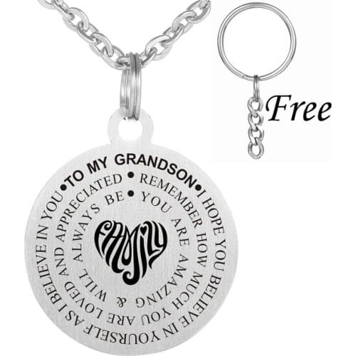 WITH chain Stainless Steel To My Grandson Jewelry Family Pendant Necklace For Grandson