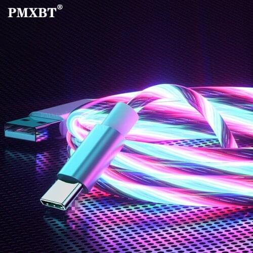 Colorful LED Glowing Mobile Phone Cable Luminous Streamer Type C Charge Cord For Huawei Xiaomi Samsung S9 Micro USB Bright Cable
