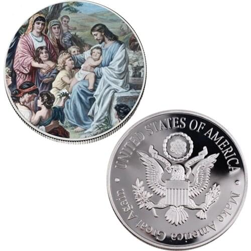 Decorative Souvenir Gifts American Metal Coin Jesus Colorful Commemorative Coin