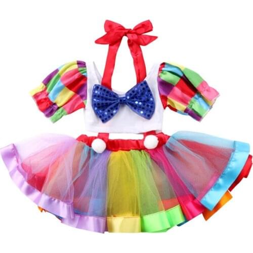 1-6Y Toddler Kids Baby Girl Rainbow Clothes Short Sleeve Bow Crop Tops Suspender Skirt Strap Dress 2PCS Party Holiday Costume