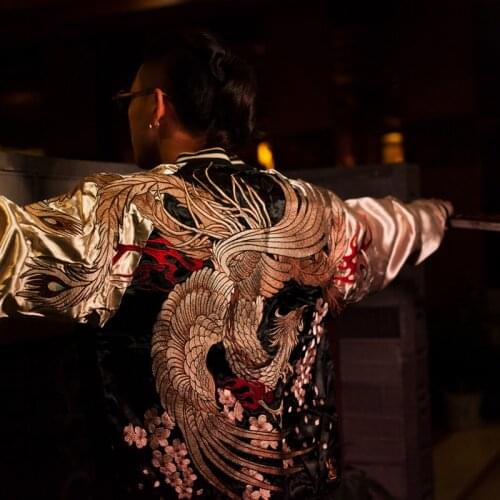 Yokosuka Reversible Heavy Work Embroidery Phoenix Sakura Cherry blossoms All-Match Streetwear Baseball uniform Jacket Coats