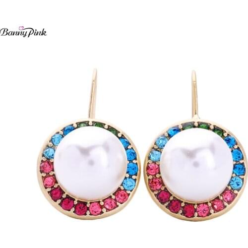 Elegant Imitation Pearl Pendant Dangle Earrings For Women Chunky Metal Round Drop Earring Fashion Jewelry Pendiente Cute Earring