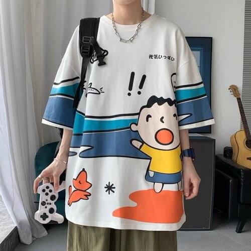 Cute Hip Hop Cartoon T Shirt Summer Men Oversize T-Shirt Harajuku Funny Loose T Shirt Fashion High Street Graffiti Tops Boys