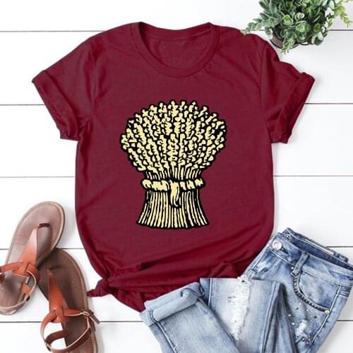 Wheat Printing T Shirt Summer Women Short Sleeve Leisure Top Tee Casual Ladies Female T Shirts Woman Clothing TX8292