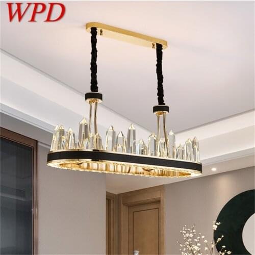 WPD Chandelier Crystal Rectangle Pendant Lamp Postmodern Home LED Leather Light Fixture for Living Dining Room