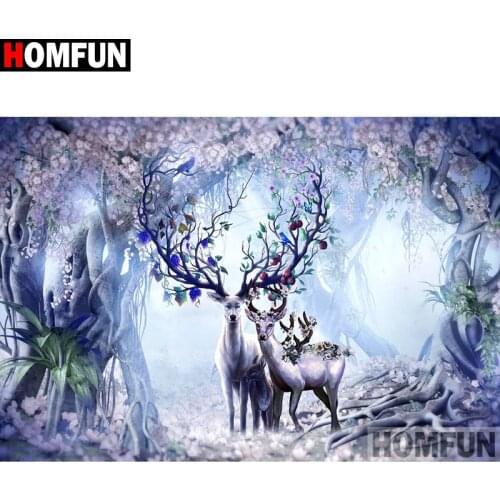 HOMFUN Rhinestone Painting Crystal Decor Diy Diamond Painting "Deers family" 3D Cross Stitch Pattern Diamond Embroidery A18953