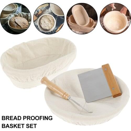 2pcs Rattan Bread Proofing Basket Natural Oval Rattan Wicker Dough Fermentation Sourdough Banneton Bread Basket