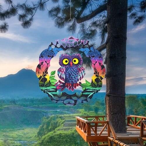 Creative Metal Decorative Wind Chimes Cartoon Three-dimensional Owl Rotating Wind Chime Colorful Hanging Decorations
