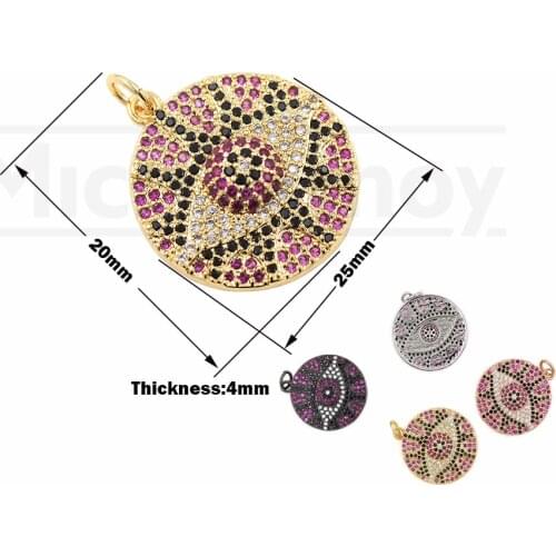 Cubic Zirconia Evil Eye Pendant Religious Charm DIY Jewelry Bracelet Necklace Making Accessories 25x20x4 mm
