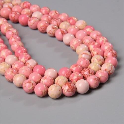 Trendy Quality Round Pink Sea Sediment Jaspers Loose Imperial Impression Stone Beads for DIY Jewelry Making 15" Accessories