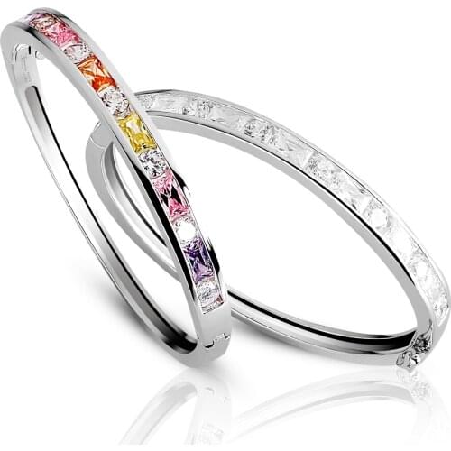 Fashion Luxury Bold Bangle Cuff For Women Wedding Party Colours Zirconia Crystal CZ Dubai 925 Sterling Silver Bracelet Jewelry