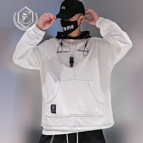 Men Fashion Loose Print Casual Patchwork Pullover Sweatshirts with Hooded