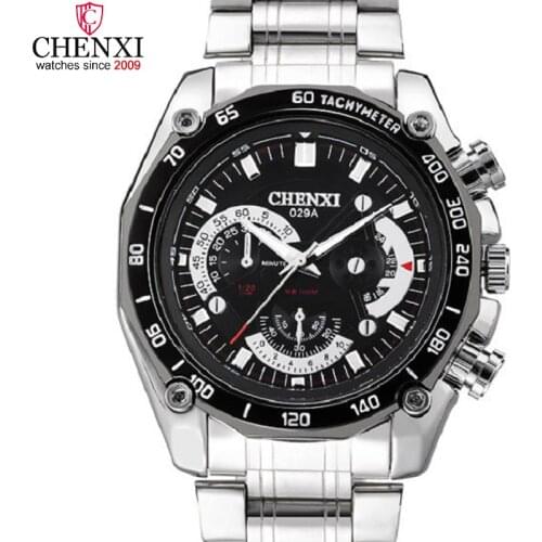 Brand CHENXI Stylish Men Watch Waterproof Silver Stainless Steel Unique Casual Quartz Watch for Man Sport Clock Male Big Dial