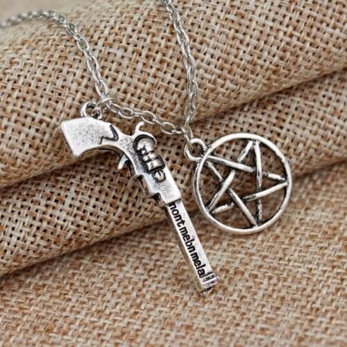 Classic Movie Accessories supernatural dean Winchester Gun Pentagram Pendant necklace for mens Jewelry