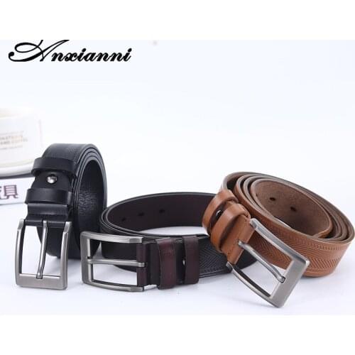 Anxianni Luxury High Quality Mens Belts pin Buckle Genuine Leather Strap black Brown Camel Color Fashion Designer Belt