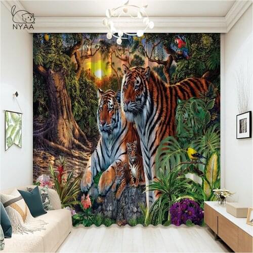 Nyaa Animal Tiger Curtains Nature Scenery Customized 3D Blackout Curtains Living Room Bedroom Window Curtains Micro Shading