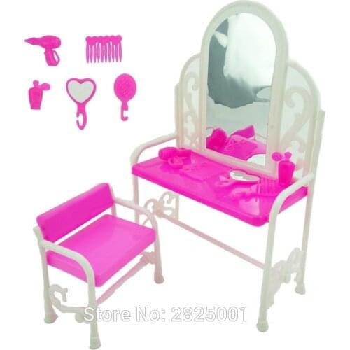 1 Set Dresser Desk Mirror Chair Comb Hand Mirror Hair Dryer Perfume Bottle 1:6 Dollhouse Accessories For Barbie FR Kurhn Doll