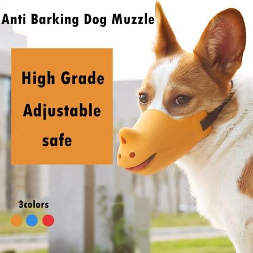 Anti Barking Dog Muzzle for Small Large Dogs Adjustable Pet Mouth Muzzles Mouth Cover Anti-Bite Eating Silicone Rhinoceros Shape