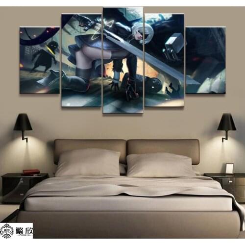 5 Panel NieR:Automata 2B Game Canvas Printed Painting For Living Room Wall Art Home Decor HD Picture Artworks Modern Poster