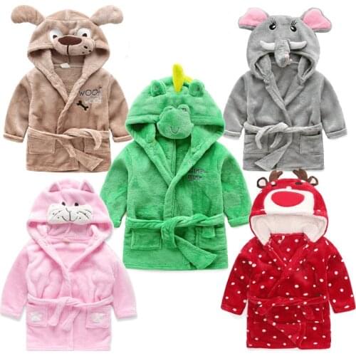 New Toddler Baby Robe Childrens Nightgown Flannel Cartoon Animal Bathrobe Boys Girls Robes for Kids Cute Pajamas Home Clothes