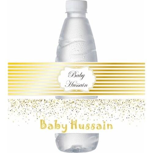 12pcs Personalized Gold Water Bottle Wine Champagne Decoration Labels Sticker For Baby Shower Prince Baptism Birthday Party