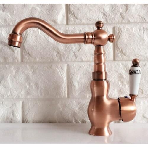 Swivel Spout Water Tap Antique Red Copper Single Handle Single Hole Kitchen Sink & Bathroom Faucet Basin Mixer Tap anf403