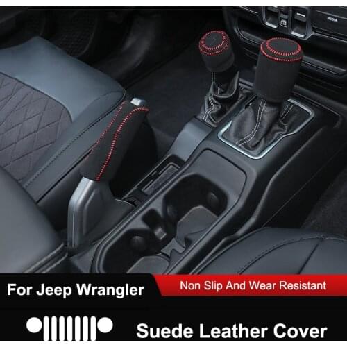 QHCP Car Gear Head Knob Cover Handbrake Covers Manual Shift Head Handle Sleeve Automatic Transmission For Jeep Wrangler JL 18-21