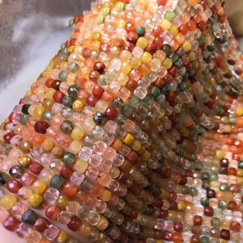 Loose beads multicolor Rutilated Quartz square faceted 4.5-5mm nature for making jewelry necklace 14inch FPPJ wholesale