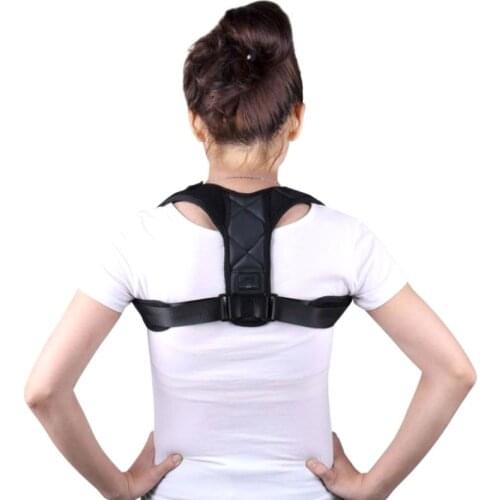 Unisex Adjustable Back Straightener Support Shoulder Posture Corrector Pain Relief Faux Leather Square Patch Brace Belt Corset